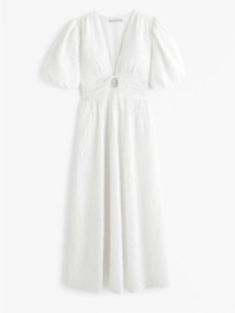 Abercrombie Tie Front Textured White Puff-Sleeve Maxi Dress